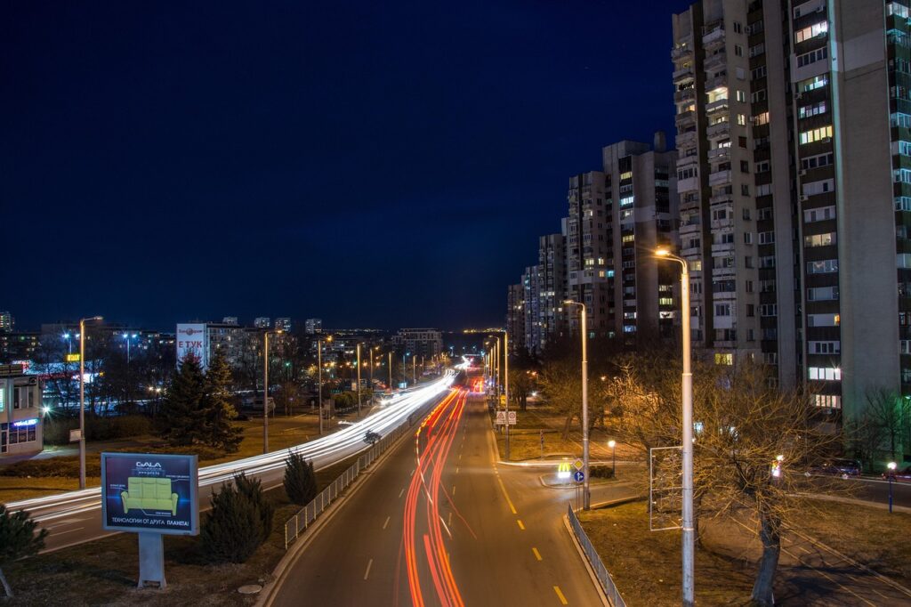 city, sign, night, urban, street, symbol, road, town, business, building, icon, transportation, urban city, street signs, traffic, architecture, information, downtown, cityscape, transport, urban street, burgas, bulgaria, night traffic